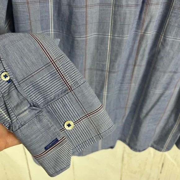 IZOD slim fit blue plaid button up shirt Medium 100% cotton - Picture 8 of 8